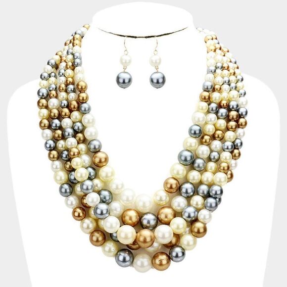 Pearl (faux) Multi-Colored Necklace & Earring Set NWT - Picture 1 of 7